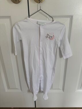 Little English Footed Sleeper with Pink Trim and Embroidery